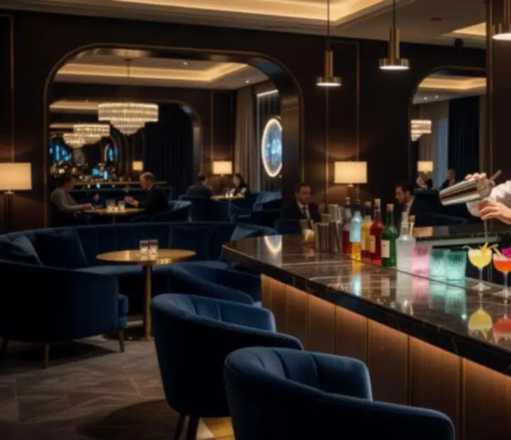 Moderan cocktail bar s osvijetljenom policom pića