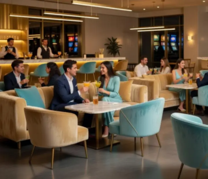 Lounge zona Croatia Royal restorana s udobnim sjedećim garniturama i modernim osvjetljenjem.